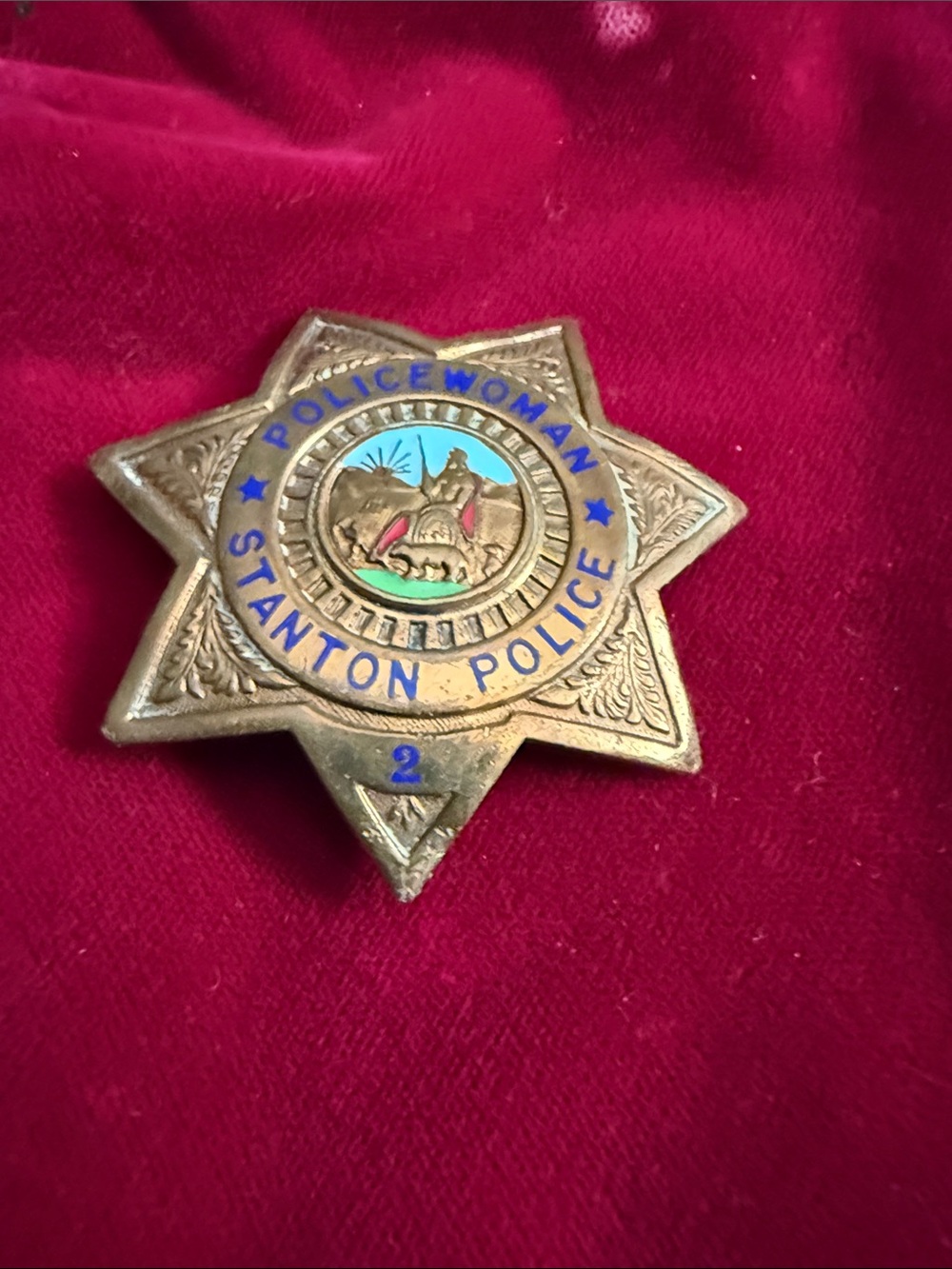 Gold-Tone Policeman Star Brooch with Blue Enamel Accents